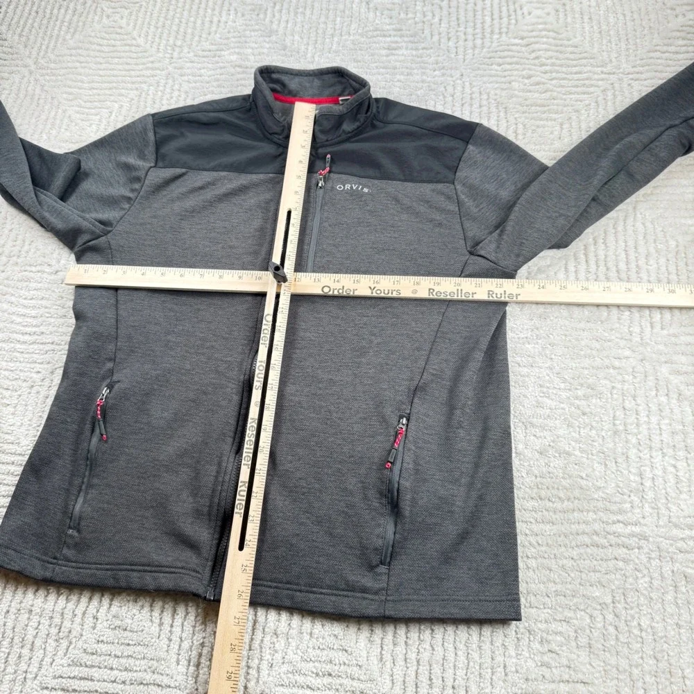 Orvis Fleece Jacket Mens Large Gray Full Zip Mock Neck Hiking Gorpcore Camping